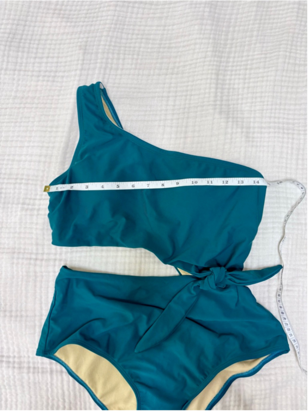Women's Unbranded Teal One-Piece Swimsuit with Cutout and Tie, Size L - Picture 4 of 10